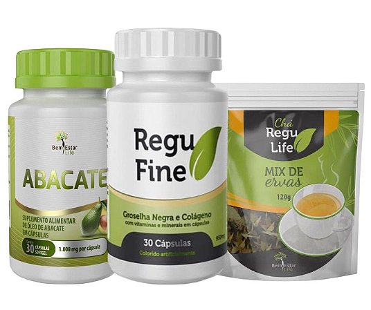 Regu Fine + Óleo de Abacate + Chá Regu life pacote - Trio Emagrecedor forte Bem Estar Life