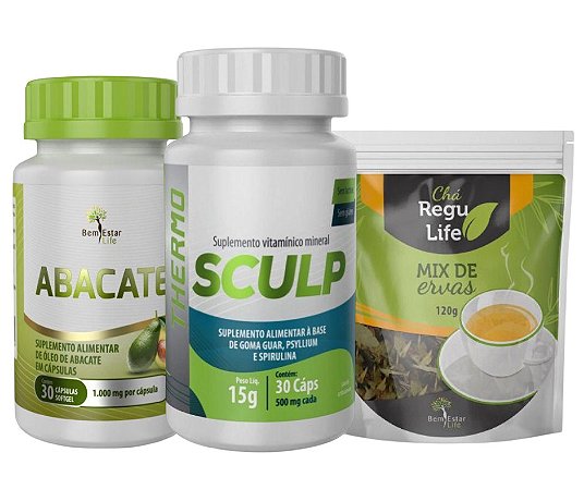Sculp thermo + Oleo de Abacate + Chá Regulife - Trio Emagrecedor 12x mais forte Bem Estar Life