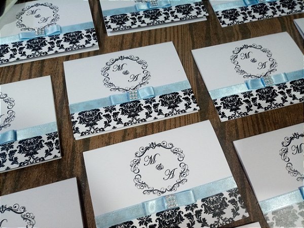 Convite Casamento Arabesco Preto/Azul Serenity