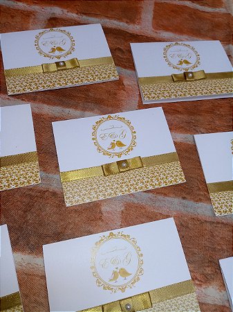 Convite Casamento Passarinho Arabesco Dourado