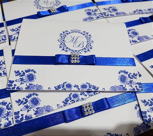Convite Casamento Floral Azul Royal