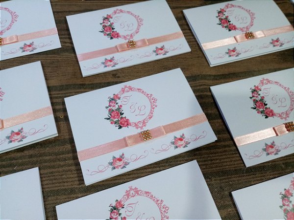 Convite Casamento Floral Rosa