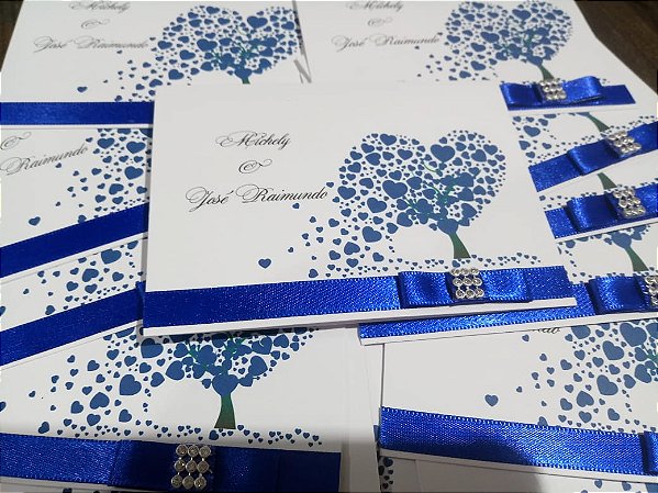 Convite Casamento Árvore De Coração Azul Royal