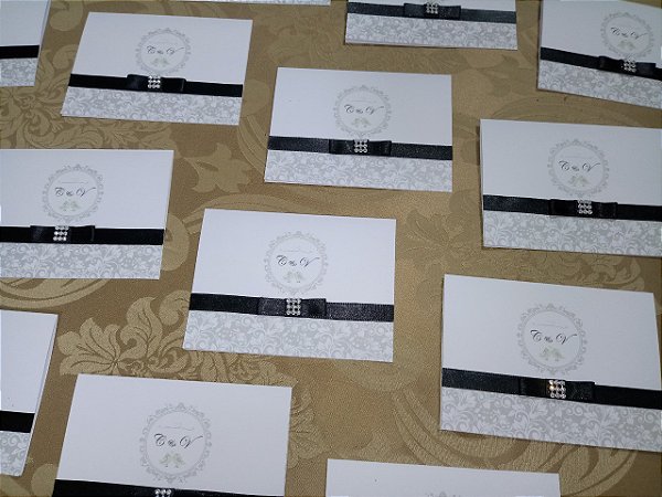 Convite Casamento Passarinho Arabesco Preto/Cinza