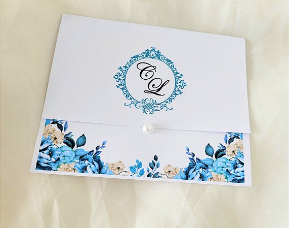 Convite Casamento Folhagens Azul Turquesa