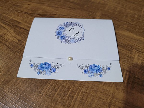 Convite Casamento Floral Azul Serenity