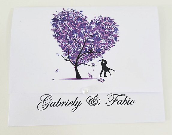 Convite Casamento Árvore  de Coração Lavanda