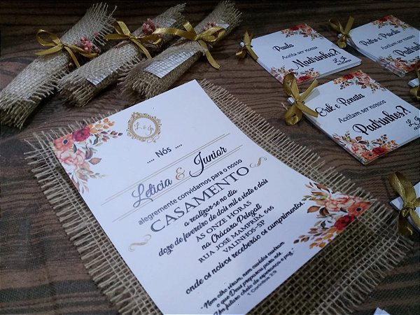 Convite Casamento Rústico Juta