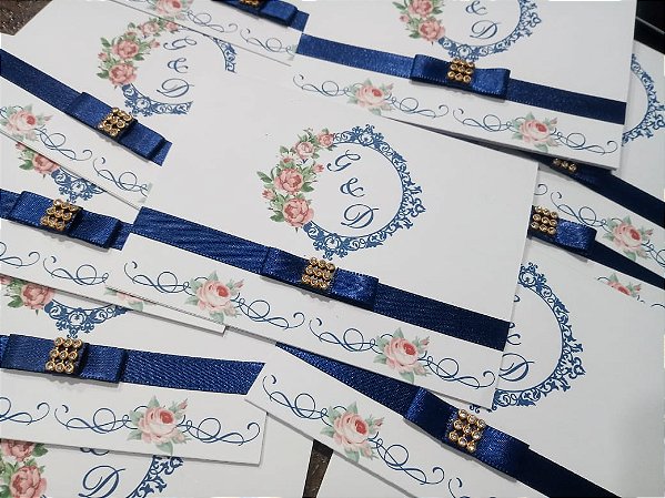Convite Casamento Floral Azul Marinho