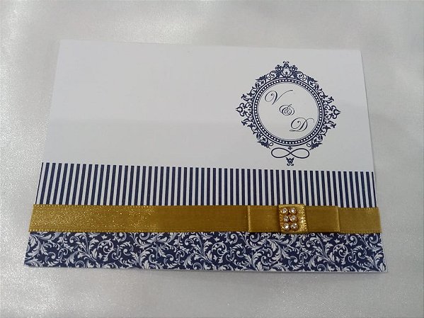 Convite Casamento Arabesco Azul e Dourado