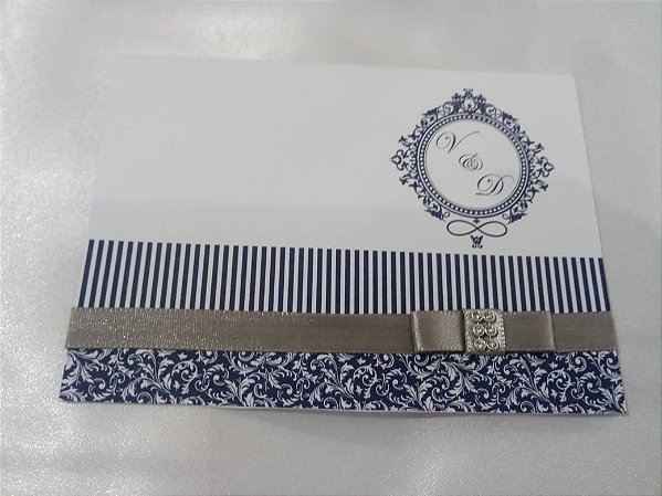Convite Casamento Arabesco Azul e Prata
