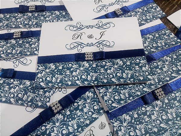 Convite Casamento Arabesco Azul Marinho 1