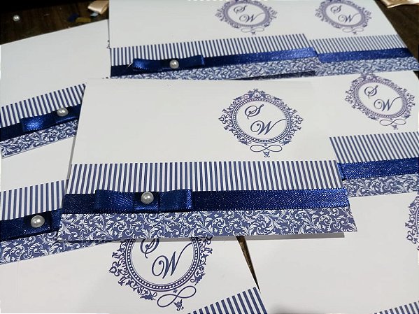 Convite Casamento Azul Marinho Arabesco