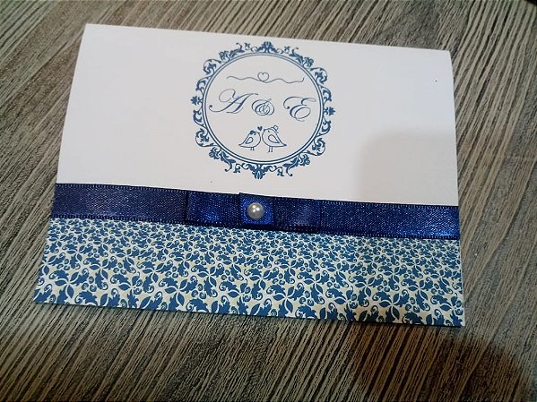 Convite Casamento Passarinhos Azul Marinho