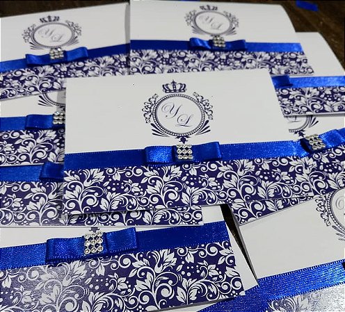 Convite Casamento Arabesco Azul Royal