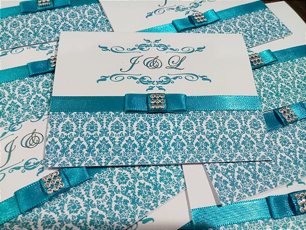 Convite Casamento Arabesco Azul Turquesa