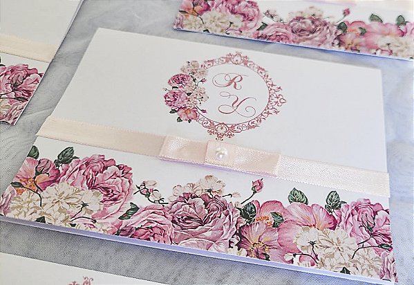 Convite Casamento Floral Rosa 1