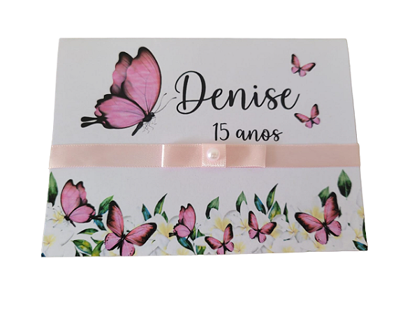 Convite Aniversário Borboleta 15 anos Rosa Grande