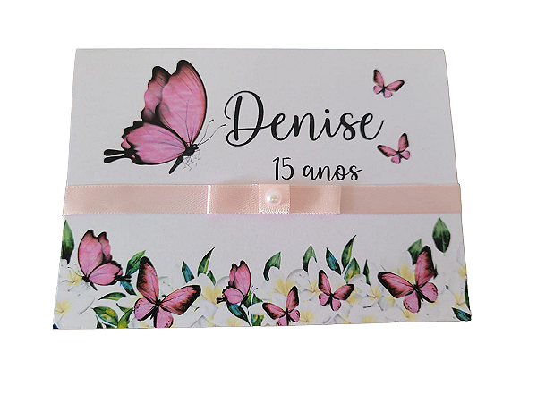 Convite Aniversário Borboleta 15 anos Rosa