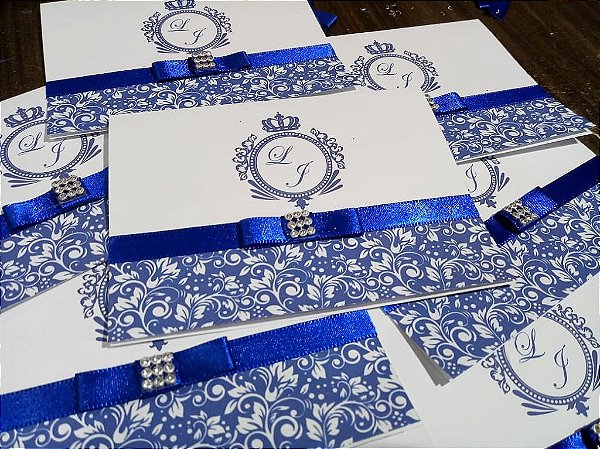 Convite Casamento Arabesco Azul Royal