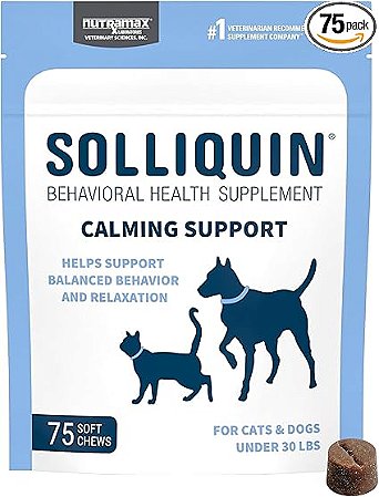 Nutramax Solliquin Suplemento Calmante para Cães e Gatos 75 Comprimidos Mastigáveis