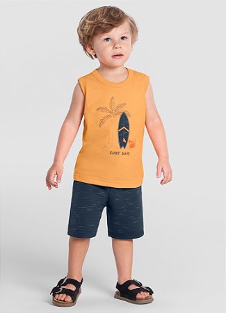 Conjunto Infantil Menina Brandili Surf Tamanho 1-2-3 Verão Regata e Bermuda