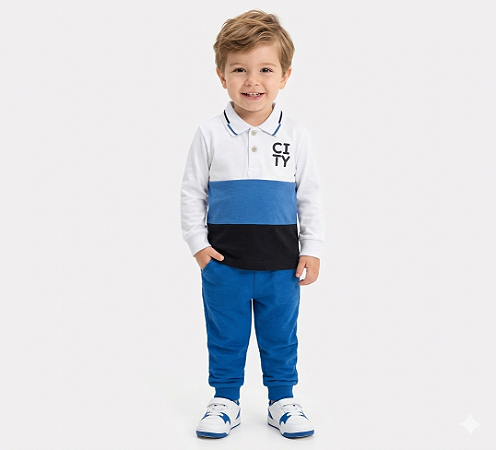 Conjunto Infantil Menino Milon Confortável Camisa Pólo e Calça