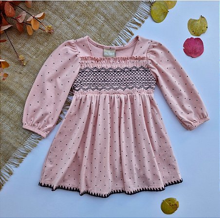 Vestido Infantil Menina Milon Poá Manga Longa Inverno