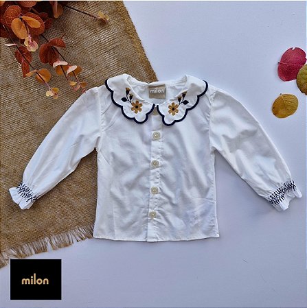 Blusa Infantil Menina Milon Manga Longa Gola Redonda em Tricoline