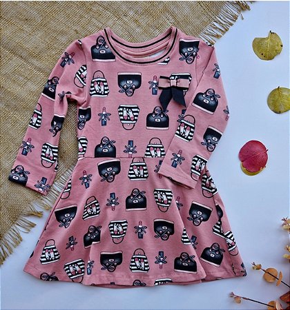 Vestido Infantil Menina Milon Floral Rosa com estampa de Bolsas