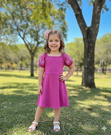 Vestido Infantil Menina Kely Ket Tamanho 8 Rosa Verão  Bordado Flores