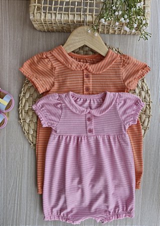 Macaquinho Bebê Menina Kely Ket Gola Boneca Listrado