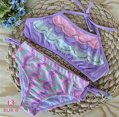 Biquíni Juvenil Kukiê Menina Ondas Candy com Strass Verão