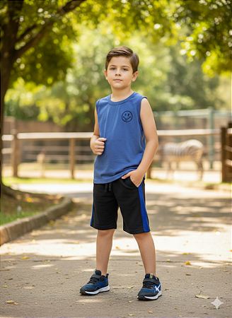Conjunto Infantil Menino Brandili Tamanho 3 Verão Regata e Bermuda Moletinho