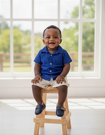 Camisa Bebê Menino Milon em Tricoline Marinho