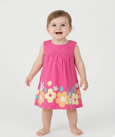 Vestido Bebê Malwee Poá Floral Verão