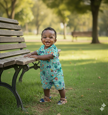 Macaquinho Bebê ReiRex Verde Estampado