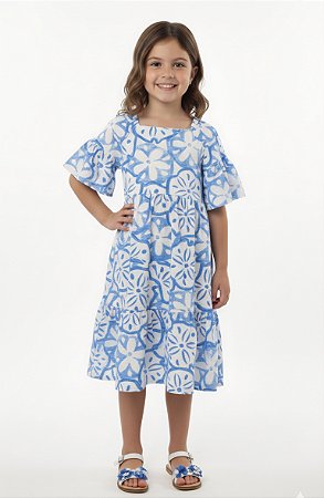 Vestido Infantil Menina Fakini Azul Estampado Verão
