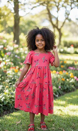 Vestido Infantil Menina Fakini Verão Vermelho Cerejinhas