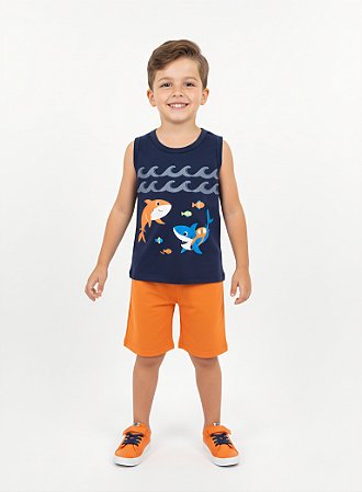 Conjunto Infantil Masculino Regata e Bermuda Shark - Kyly