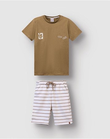 Conjunto Carinhoso Menino Camiseta E Bermuda Malha Texturizada Listrada