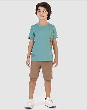 Conjunto Infantil Menino Carinhoso Camiseta Make Happy Memories Em Algodão