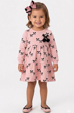 Vestido Infantil Menina Milon Laços Moletom Confortável Inverno