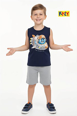 Conjunto Infantil Menino Verão Leve e Confortável Regata e Bermuda Kyly