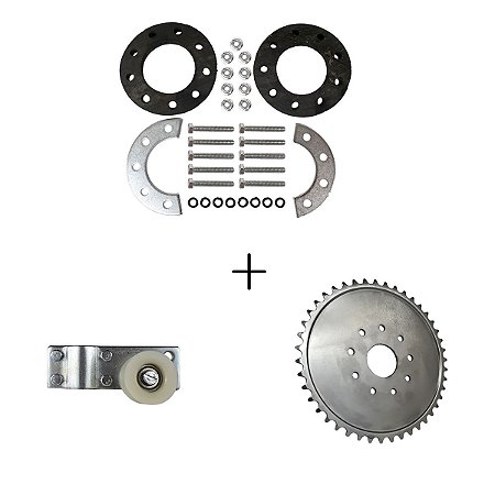 Kit Coroa de 44 Dentes Aço com Esticador de Corrente e Kit Fixação para Bicicleta Motorizada 2 Tempos