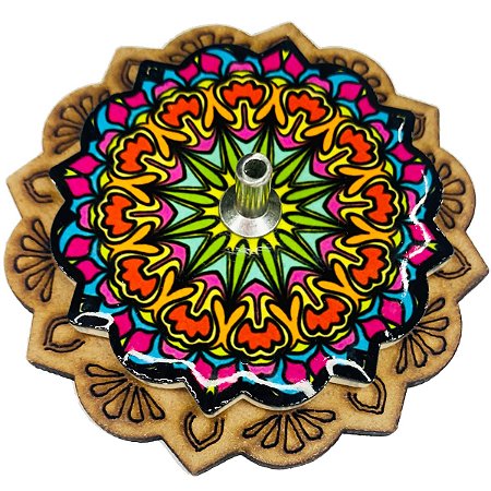 Incensário Mandala em resina e base em MDF - 7,5cm - Mandala Cód. 002