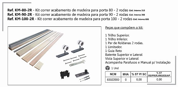 Kit Correr Perfil Com Acabamento em Madeira 35x35