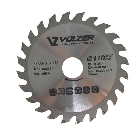 Disco de Serra para Madeira 110mm x 24D x 20MM Volzer