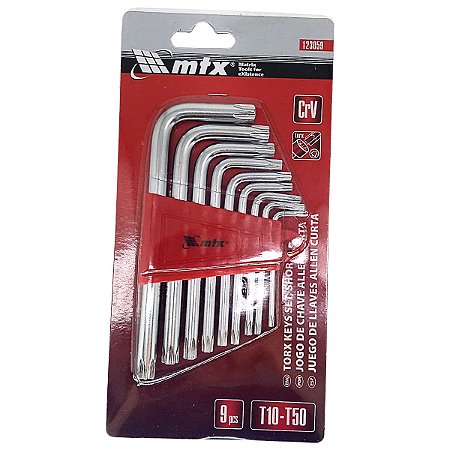 Jogo de Chave Torx Curta com 9 Peças T10 a T50 MTX