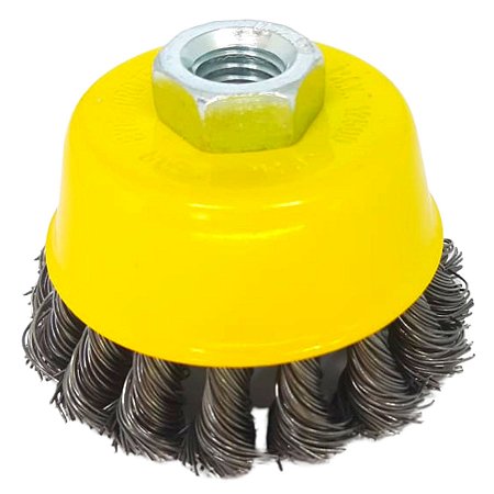 Escova de Aço Trançado Eixo M14 3"  75 mm Fertak
